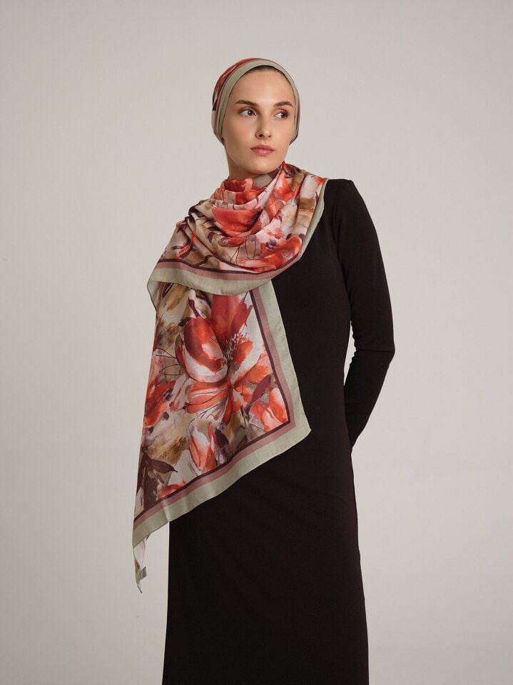 Kökbahar Koleksiyonu Koral Günbatımı Tek Taraf Şal