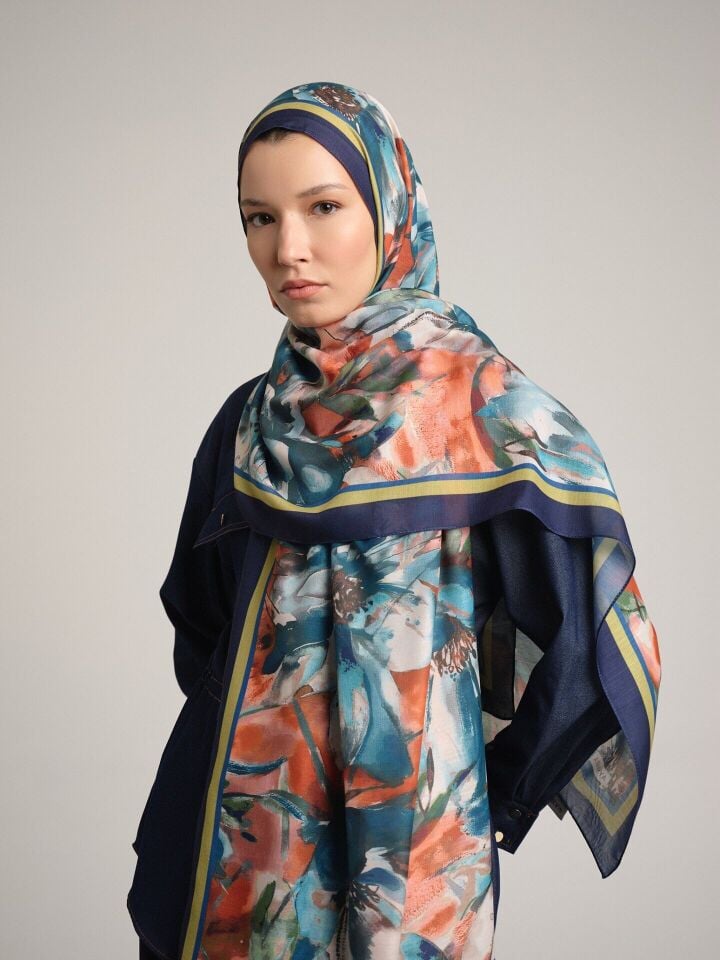 Kökbahar Koleksiyonu Turkuaz Kıyısı Tek Taraf Şal