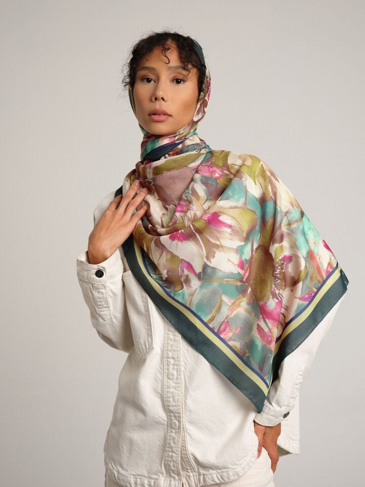 Kökbahar Koleksiyonu Zeytin Filizi Tek Taraf Şal