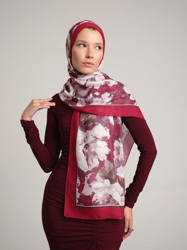 Mahperi  Koleksiyonu Kırmızı Ferman Tek Taraf Şal