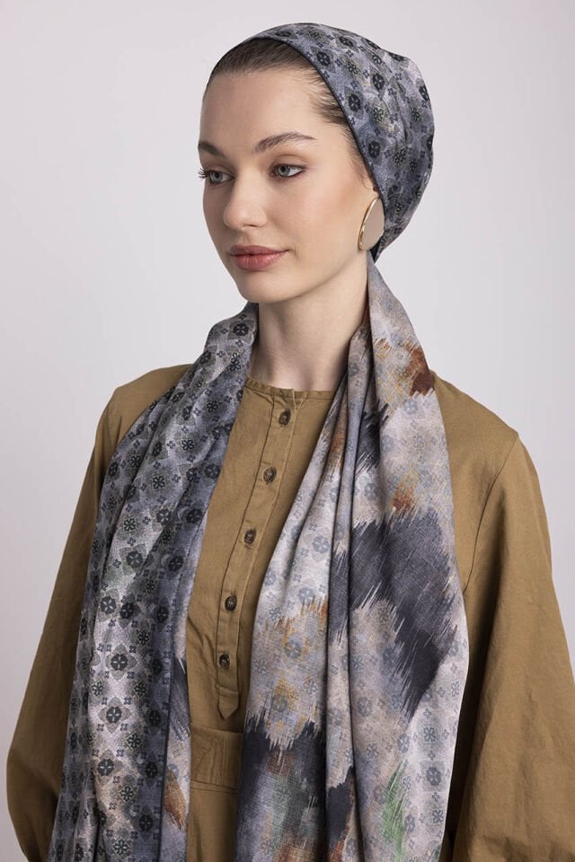 Suyolu Etnik Desenli Çift Taraflı Şal - Siyah