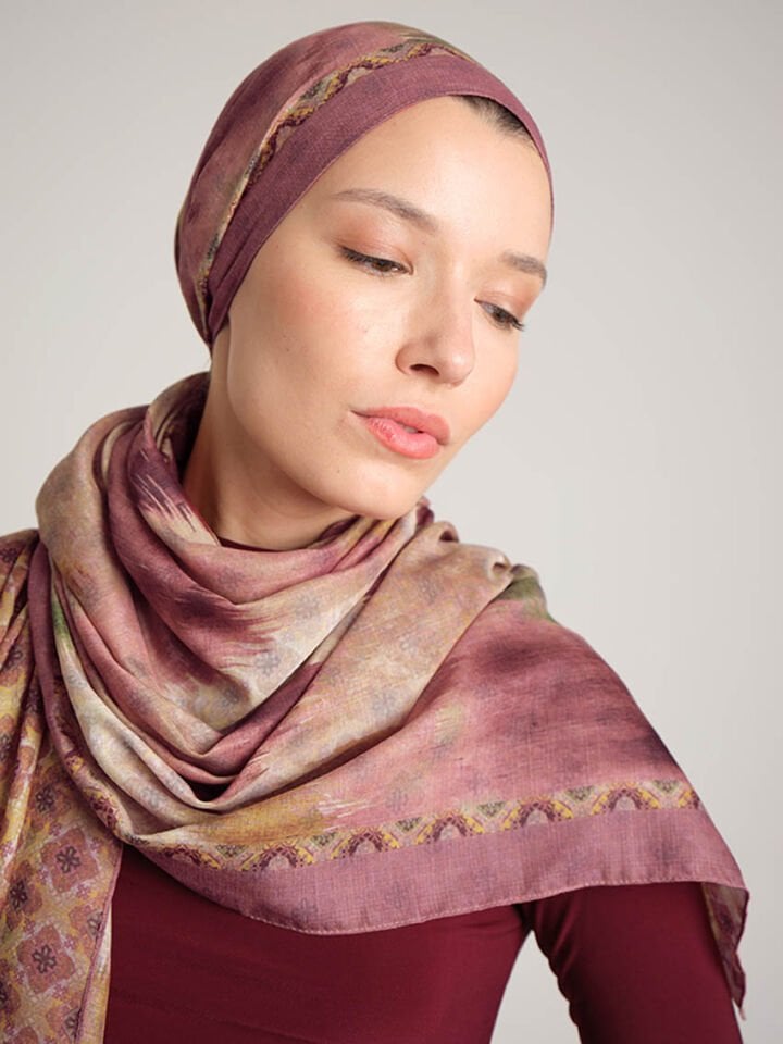 Suyolu Etnik Desenli Çift Taraflı Şal - Koyu Gül Pembe