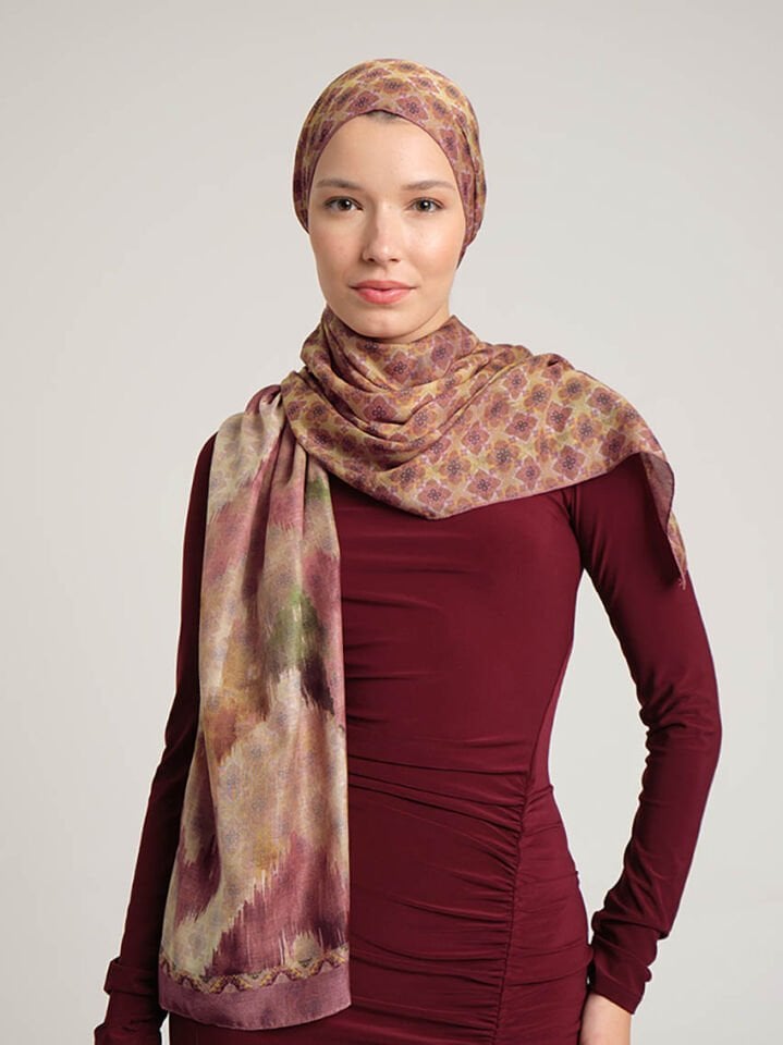 Suyolu Etnik Desenli Çift Taraflı Şal - Koyu Gül Pembe