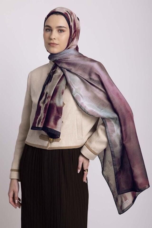 Kadim Hatlar Desenli Çift Taraflı Şal - Bordo