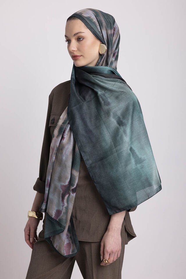 Kadim Hatlar Desenli Çift Taraflı Şal - Petrol