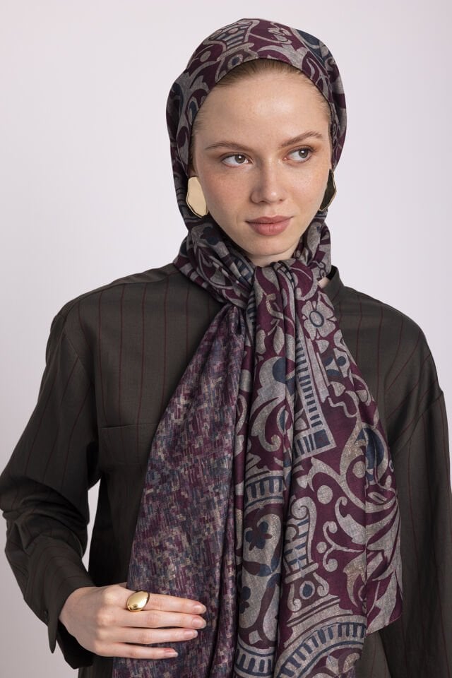 Adaçayı Koleksiyonu Kadife Nar Çift Taraf Şal