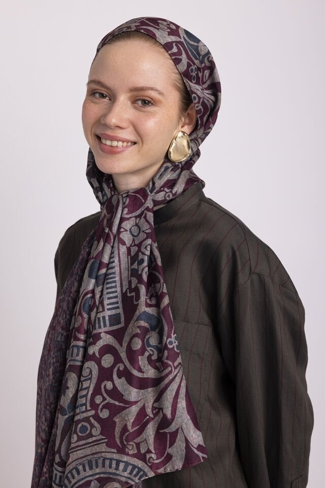 Adaçayı Koleksiyonu Kadife Nar Çift Taraf Şal