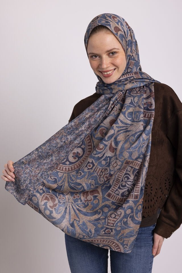 Adaçayı Koleksiyonu Saf Safir Çift Taraf Şal