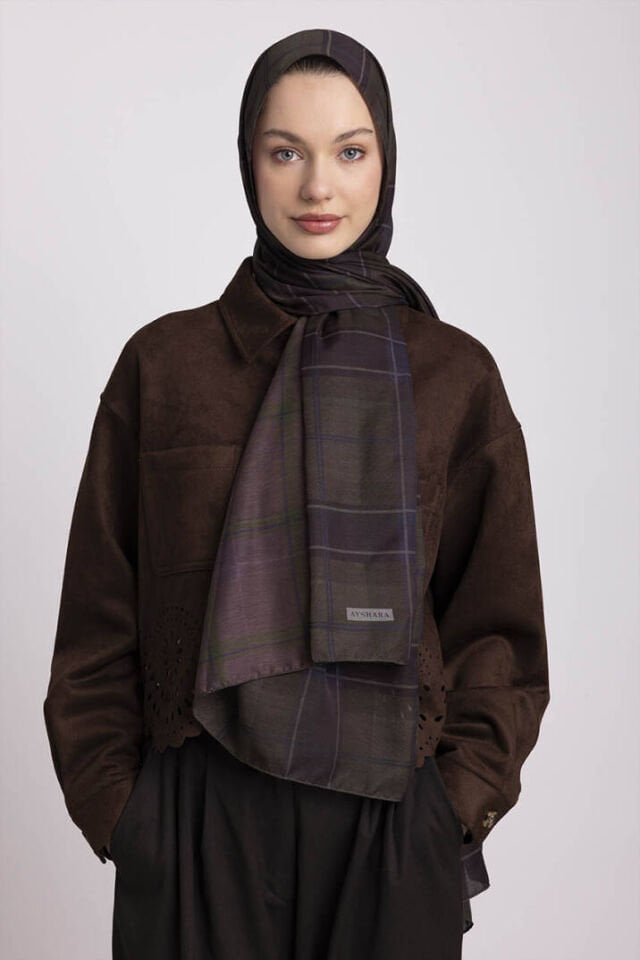 Pera Koleksiyonu Desenli Çift Taraflı Şal - Mürdüm