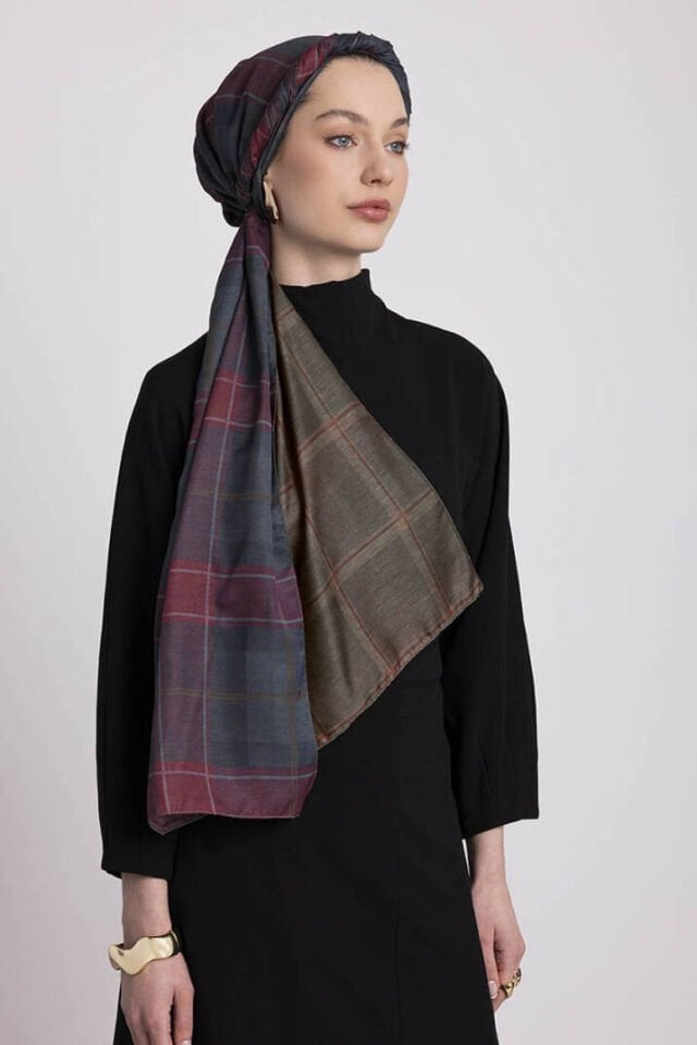 Pera Koleksiyonu Desenli Çift Taraflı Şal - Bordo