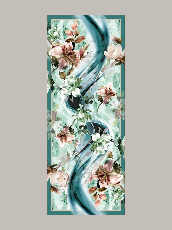 Çiçek Hattı Koleksiyonu Turkuaz Yelkeni Tek Taraf Şal