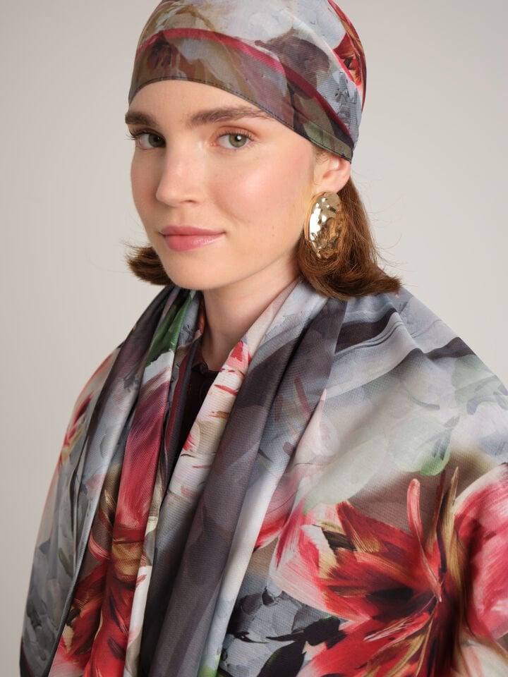 Çiçek Hattı Koleksiyonu Kül Kıvılcım Tek Taraf Şal