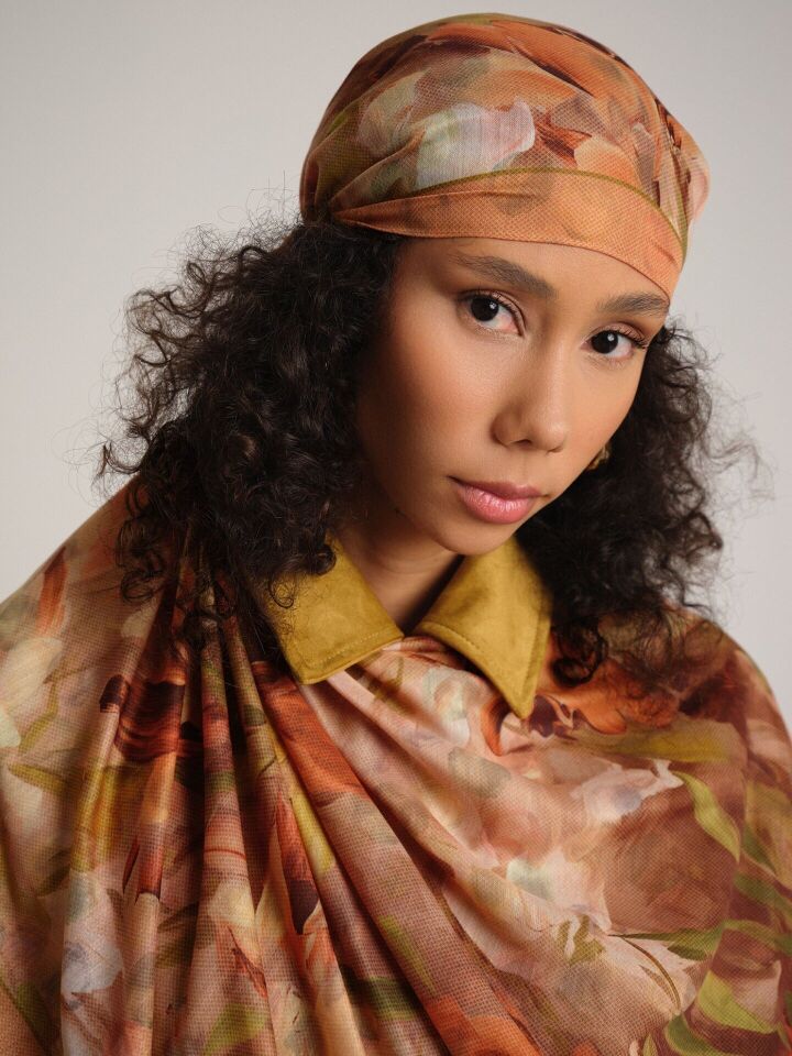 Nevbahar Çiçek Puan Desenli Çift Taraflı Şal - Bakır Taba