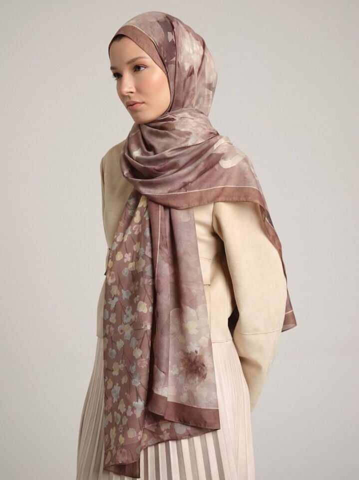 Şakayık Koleksiyonu Pudra Çift Taraf Şal