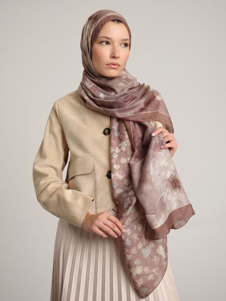 Şakayık Koleksiyonu Pudra Çift Taraf Şal