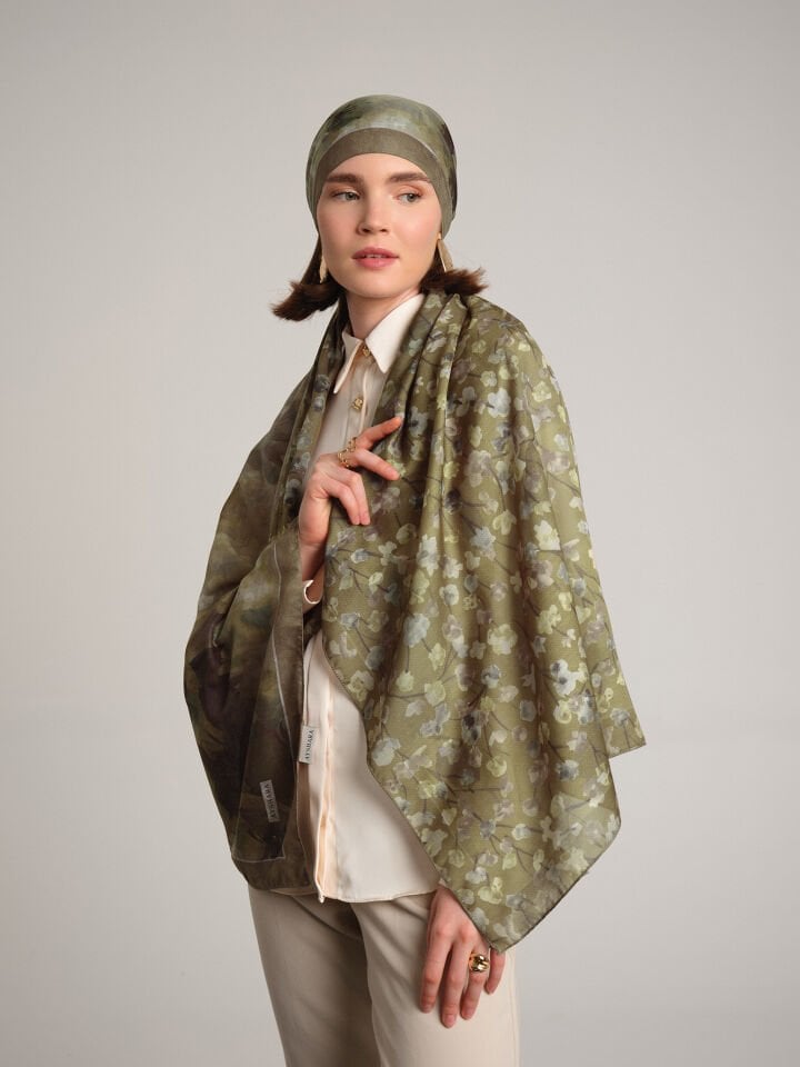 Şakayık Koleksiyonu Adaçayı Çift Taraf Şal