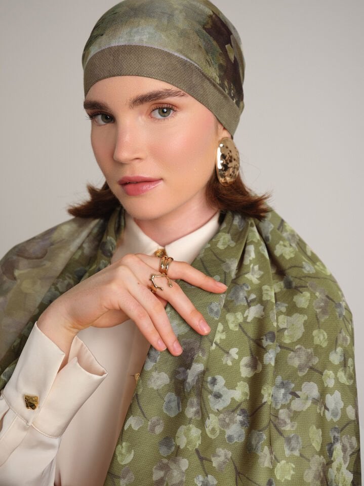 Şakayık Koleksiyonu Adaçayı Çift Taraf Şal