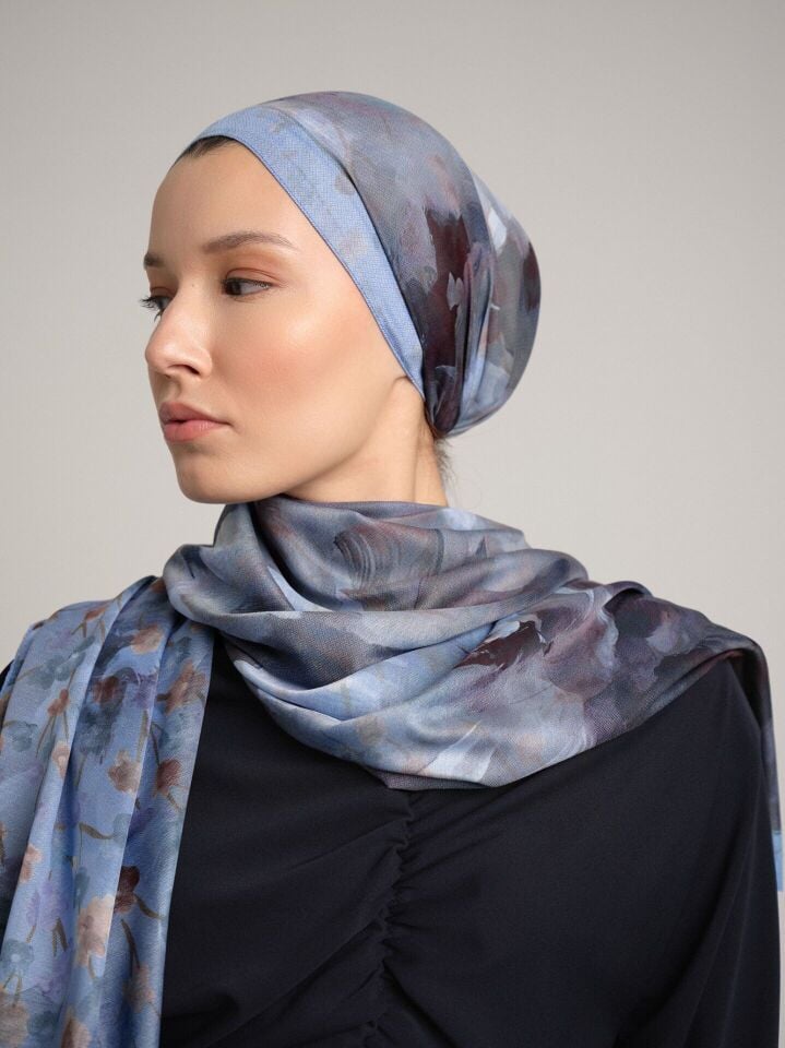 Şakayık Koleksiyonu Pus Mavi Çift Taraf Şal