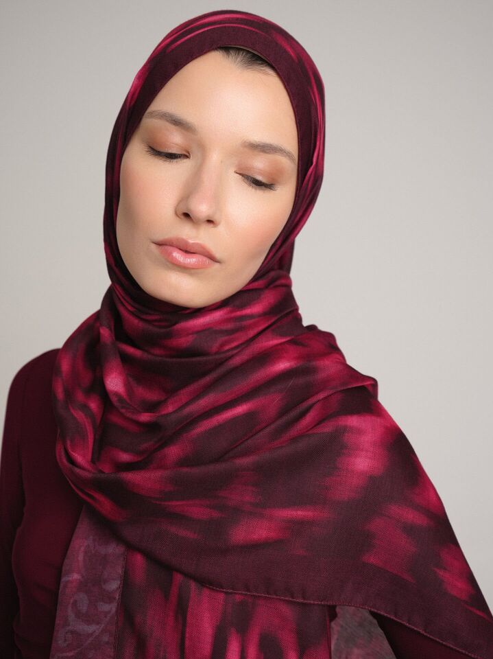 Yalaz Zebra Damask Desenli Çift Taraflı Şal - Bordo