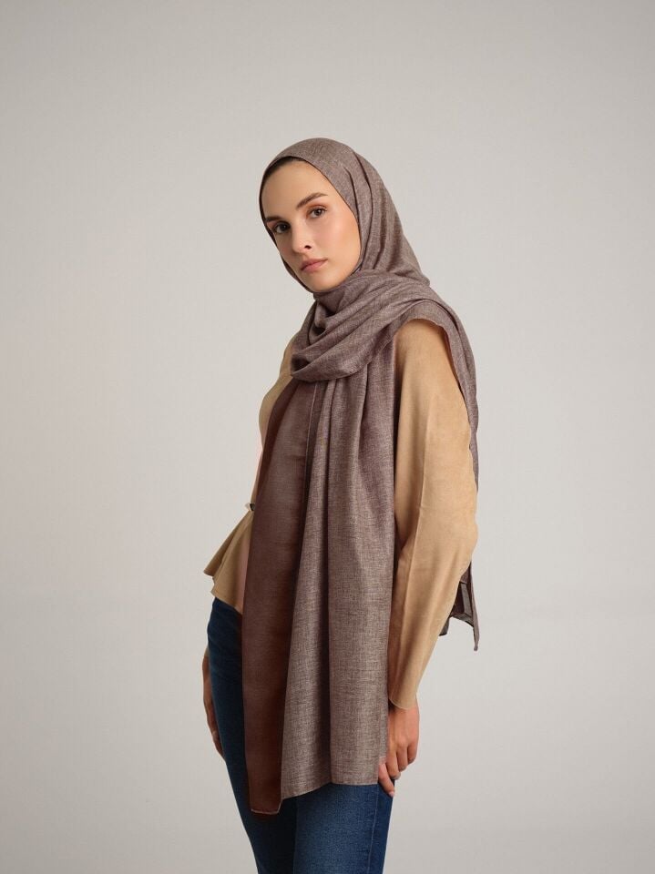 Nazenin Düz Monogram Çift Taraflı Şal - Kahverengi Krem