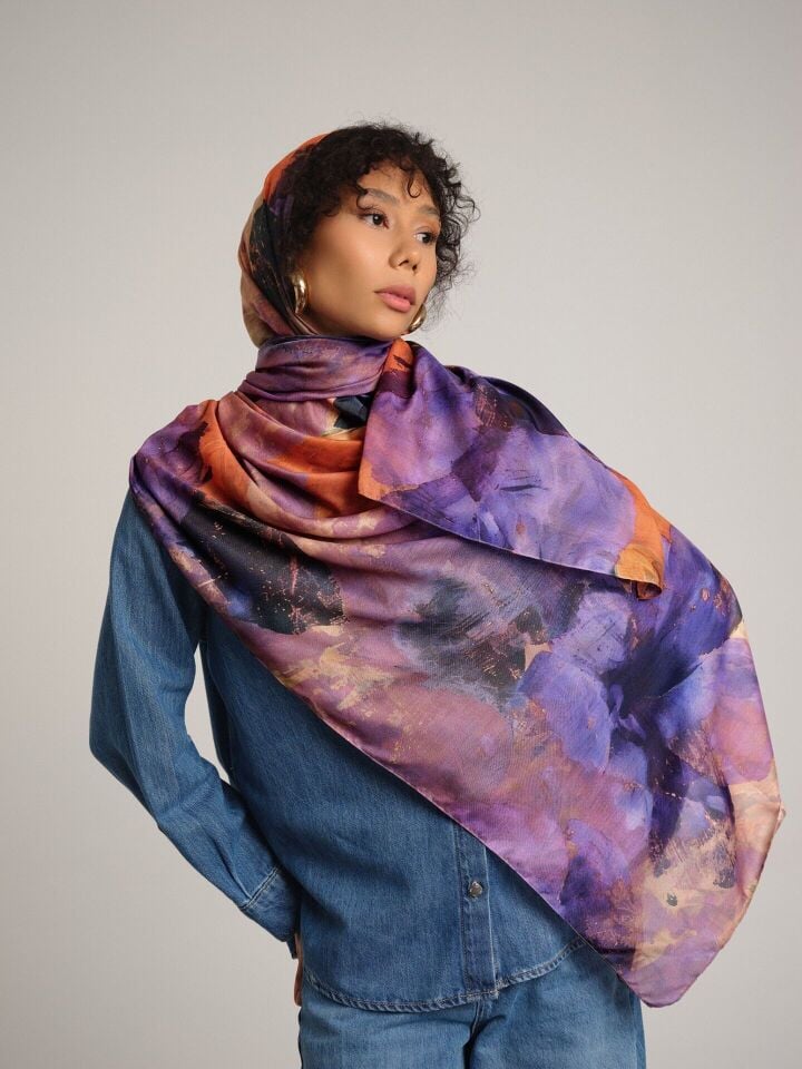 Gülce Koleksiyonu Leylak Kıvılcımı Çift Taraf Şal