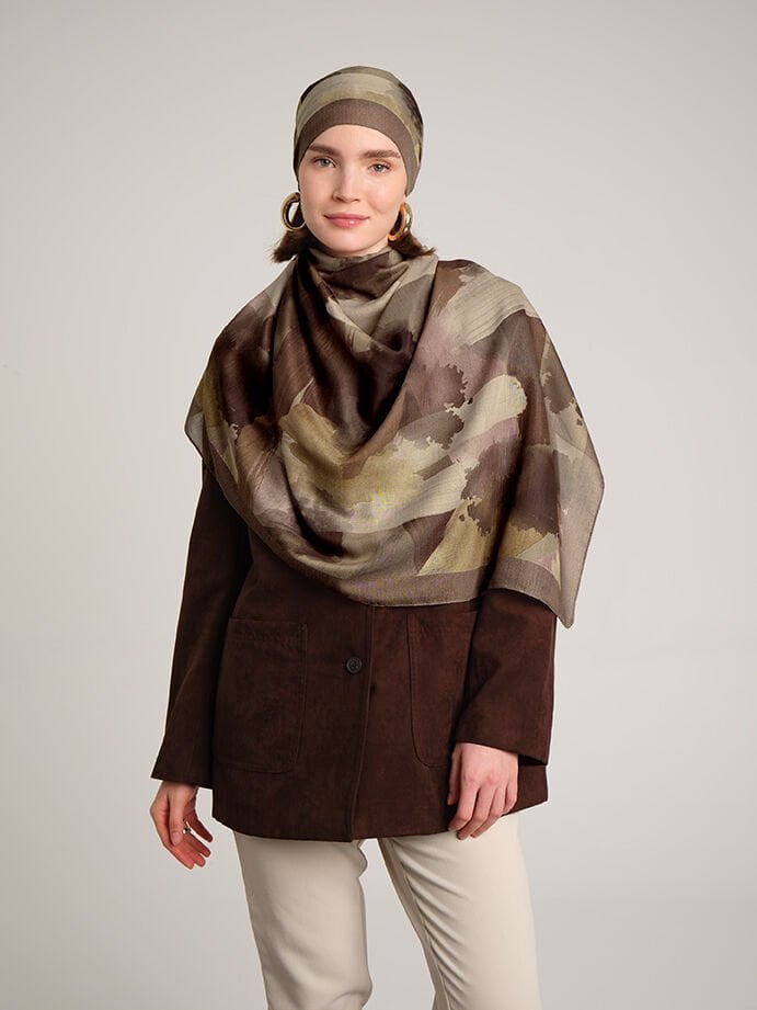 Fırça Desenli Tek Taraflı Şal - Gül Kurusu