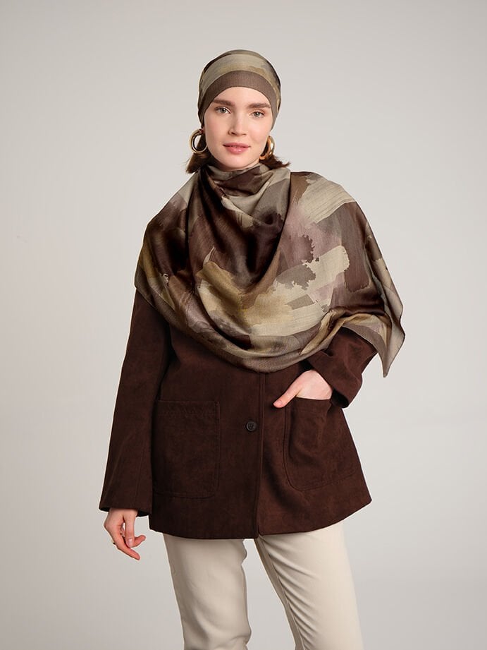 Fırça Desenli Tek Taraflı Şal - Gül Kurusu