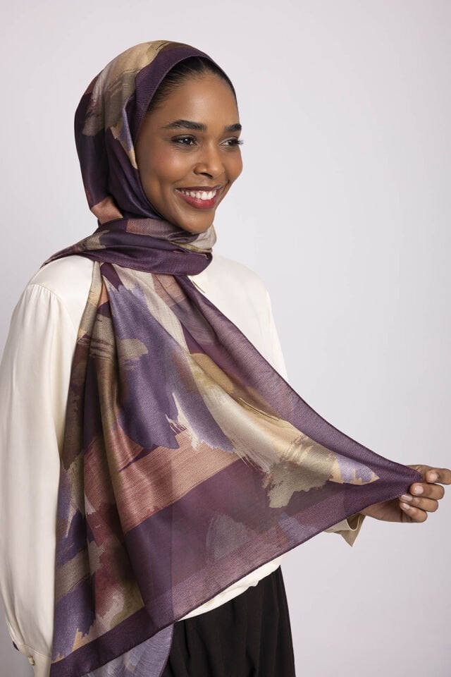 Fırça Desenli Tek Taraflı Şal - Mürdüm