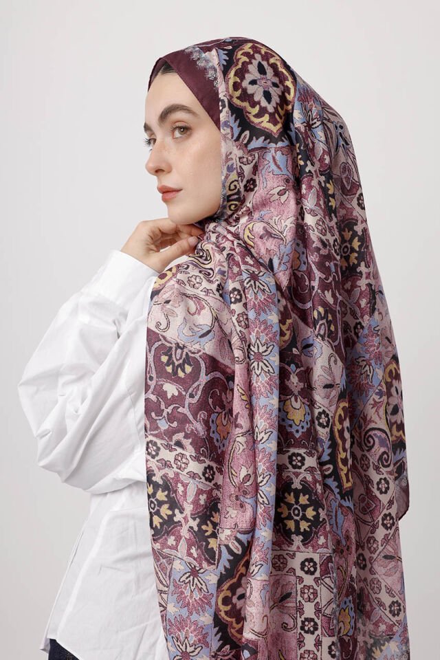 Kırkpare Etnik Desenli Tek Taraflı Şal - Kırmızı