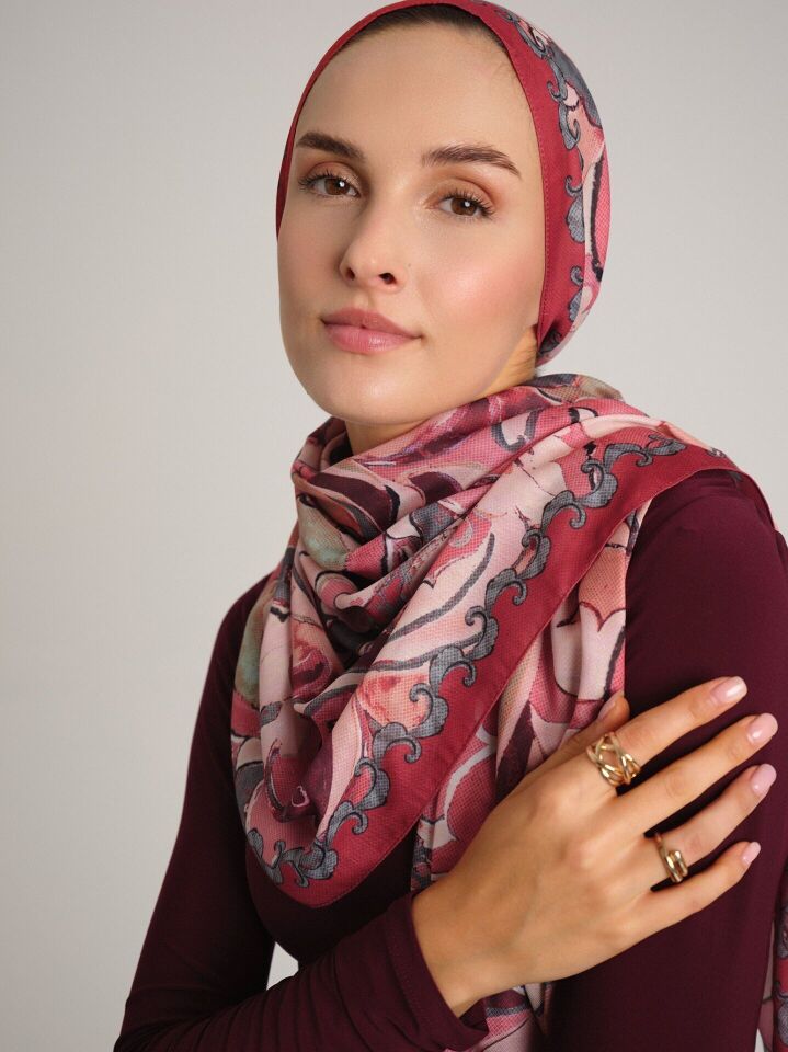 Mihrimah Desenli Tek Taraflı Şal - Kırmızı