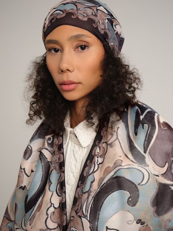 Mihrimah Desenli Tek Taraflı Şal - Siyah Gri