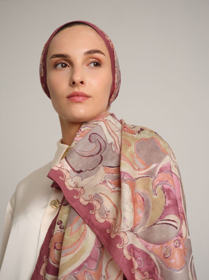 Mihrimah Desenli Tek Taraflı Şal - Gül