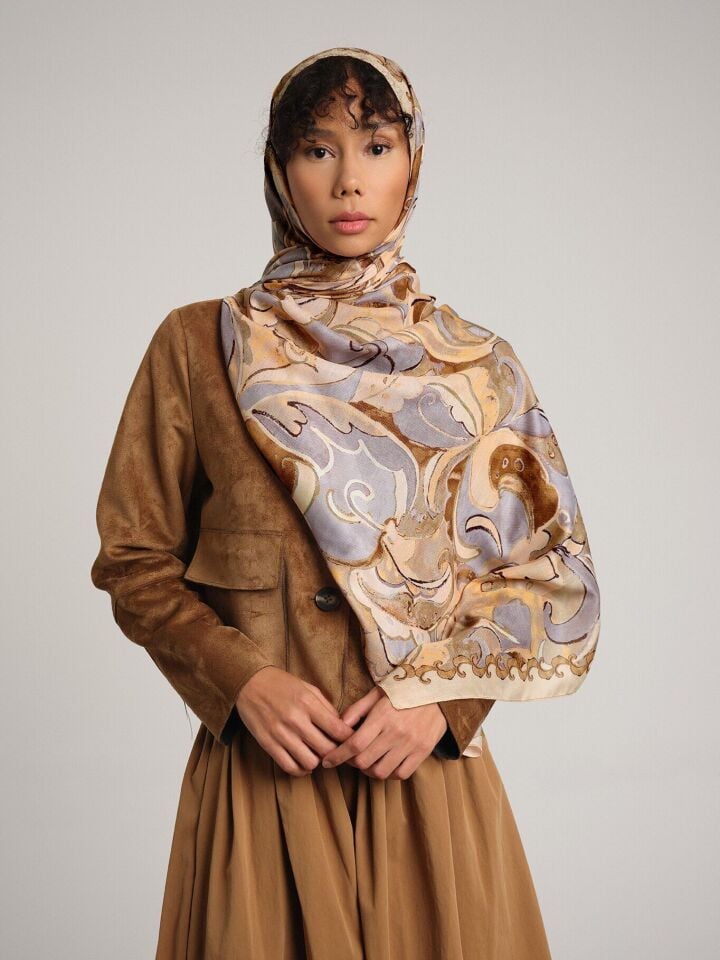 Mihrimah Desenli Tek Taraflı Şal - Açık Sarı Tereyağ