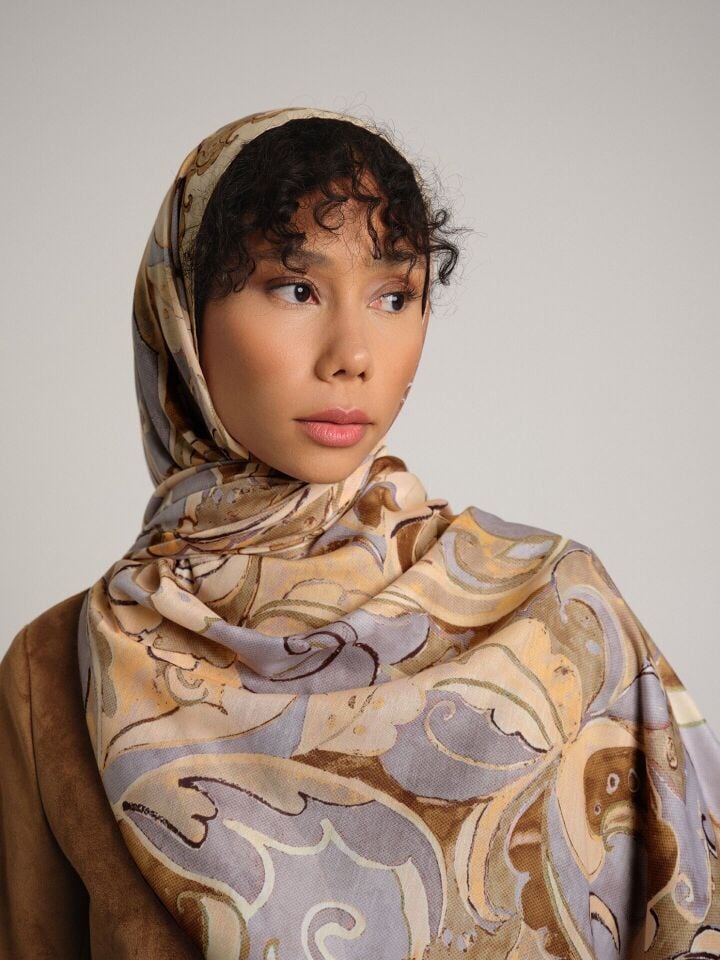 Mihrimah Desenli Tek Taraflı Şal - Açık Sarı Tereyağ