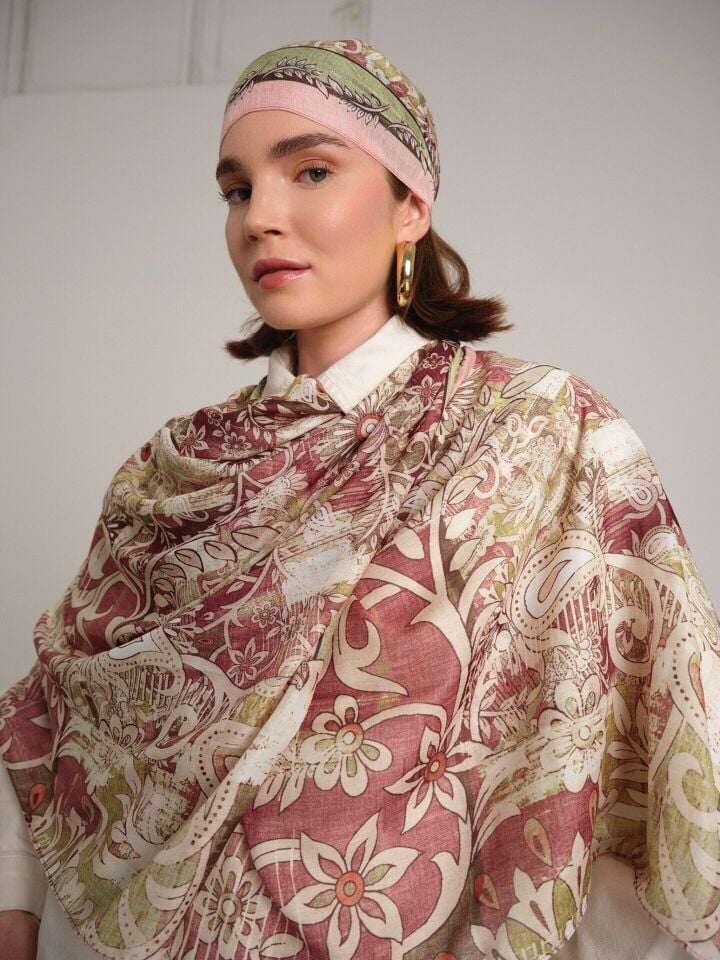 Nakkaşın Mührü Koleksiyonu Gül Faslı Tek Taraf Şal