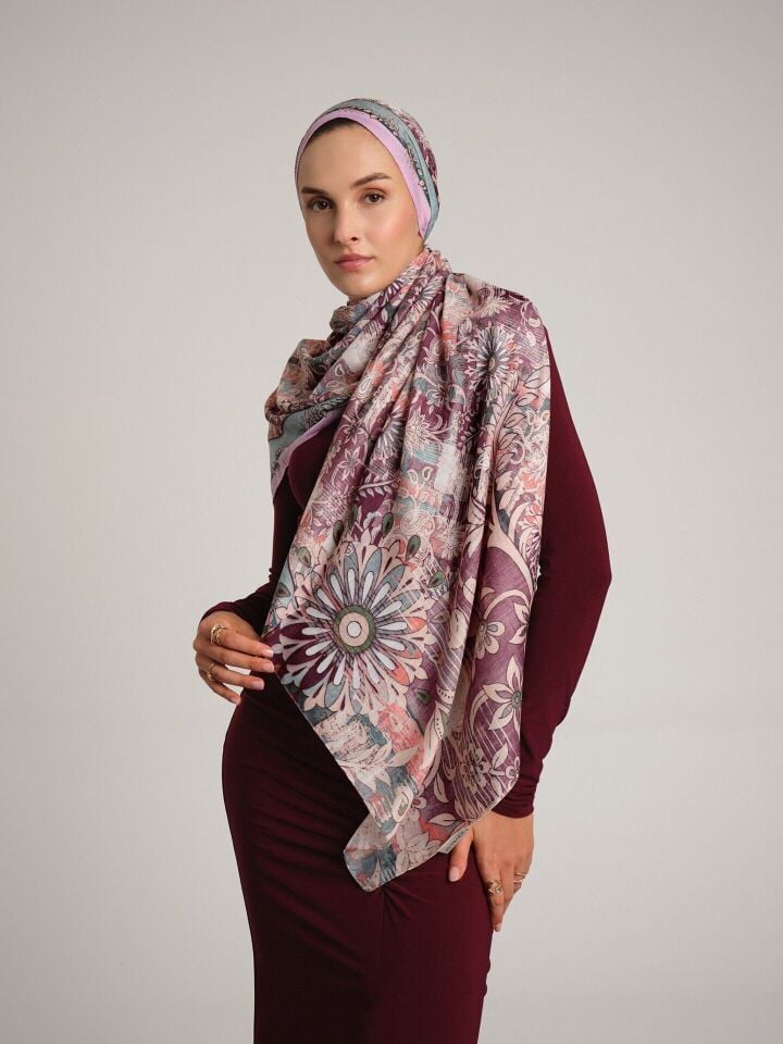 Nakkaşın Mührü Koleksiyonu Leylak Mısra Tek Taraf Şal