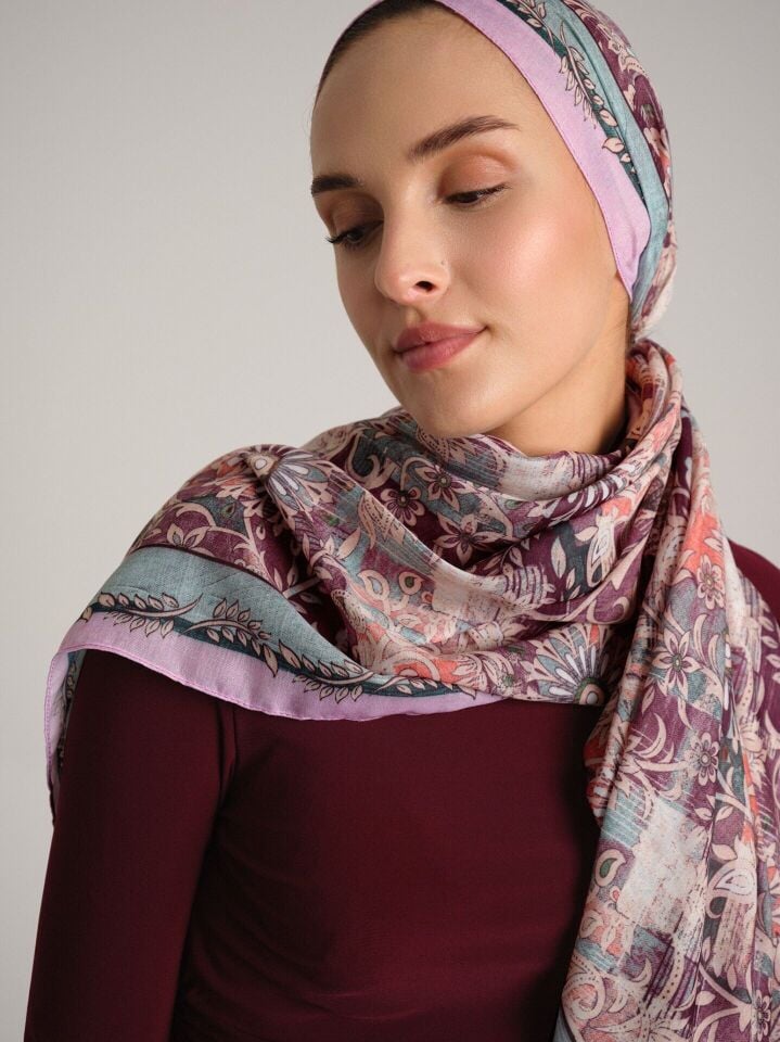 Nakkaşın Mührü Koleksiyonu Leylak Mısra Tek Taraf Şal