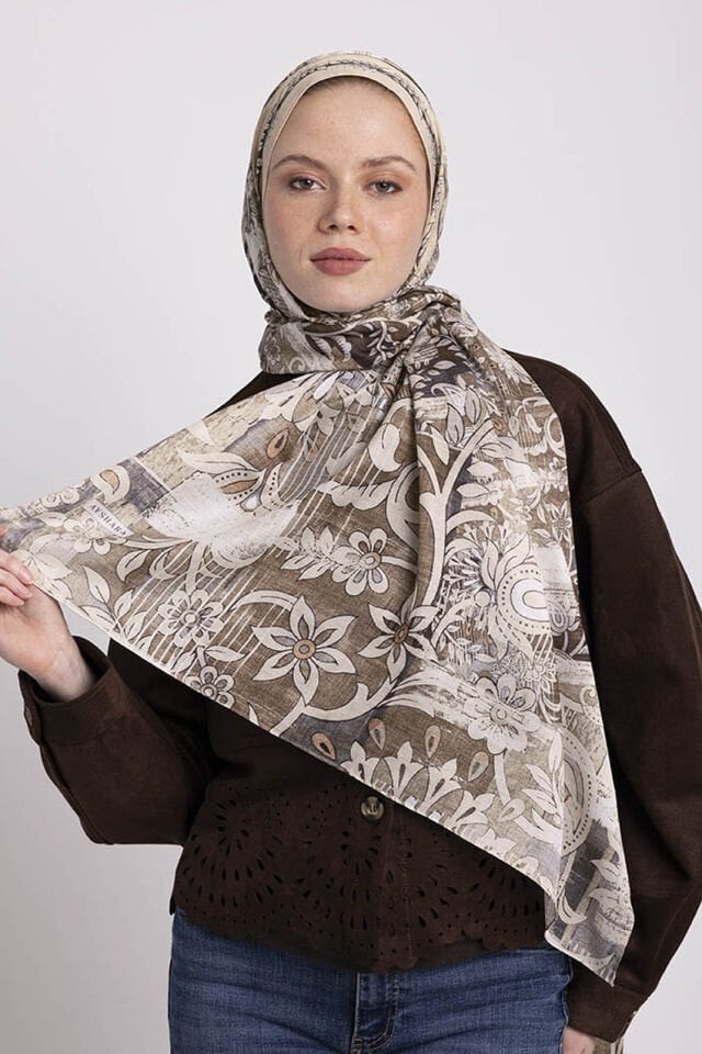 Nakkaşın Mührü Etnik Desenli Tek Taraflı Şal - Toprak Kahverengi