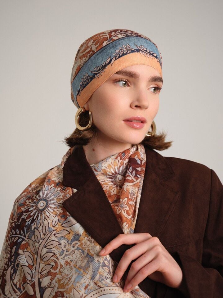 Nakkaşın Mührü Etnik Desenli Tek Taraflı Şal - Taba Bakır