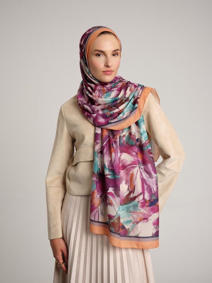 Kökbahar Koleksiyonu Erguvan Pınarı Tek Taraf Şal