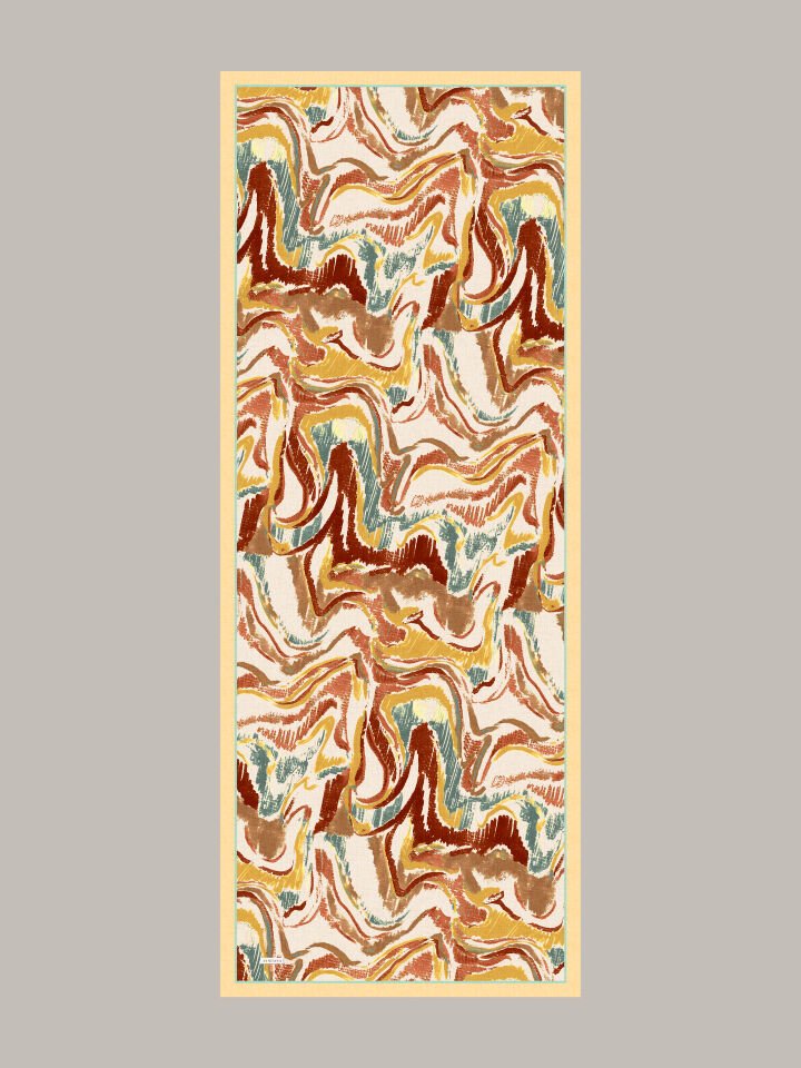 Devr-i Fırça Desenli Tek Taraflı Şal - Sarı Hardal