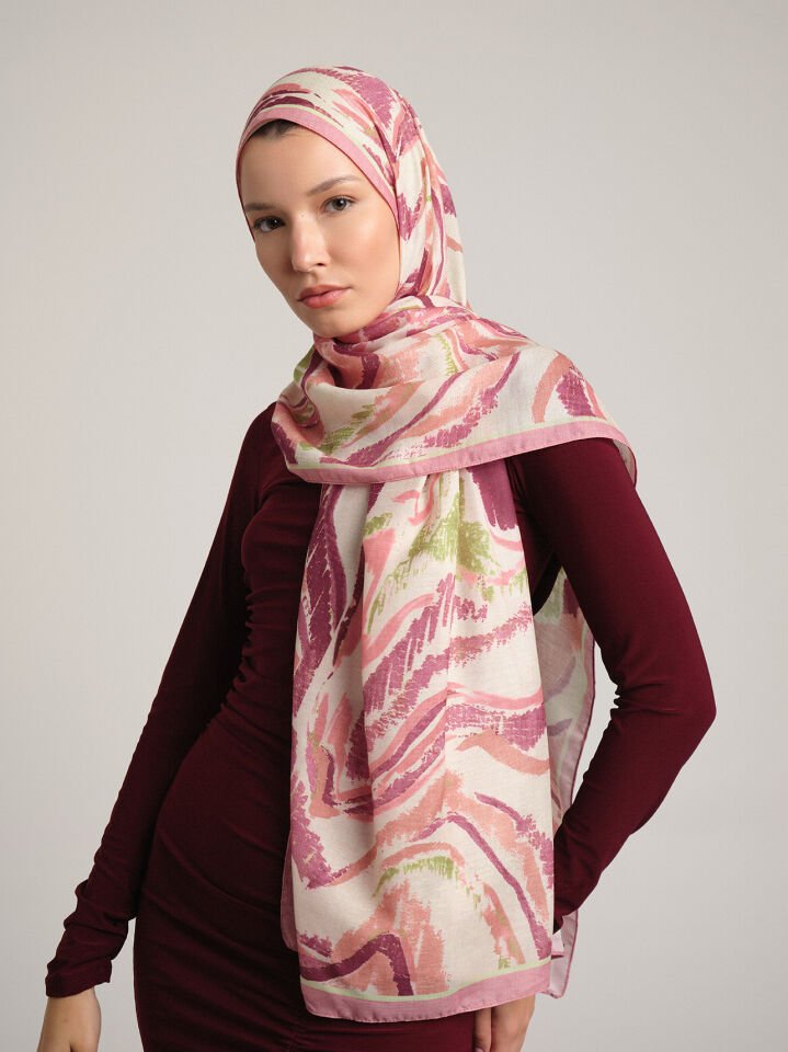 Devr-i Fırça Desenli Tek Taraflı Şal - Gül Pembe