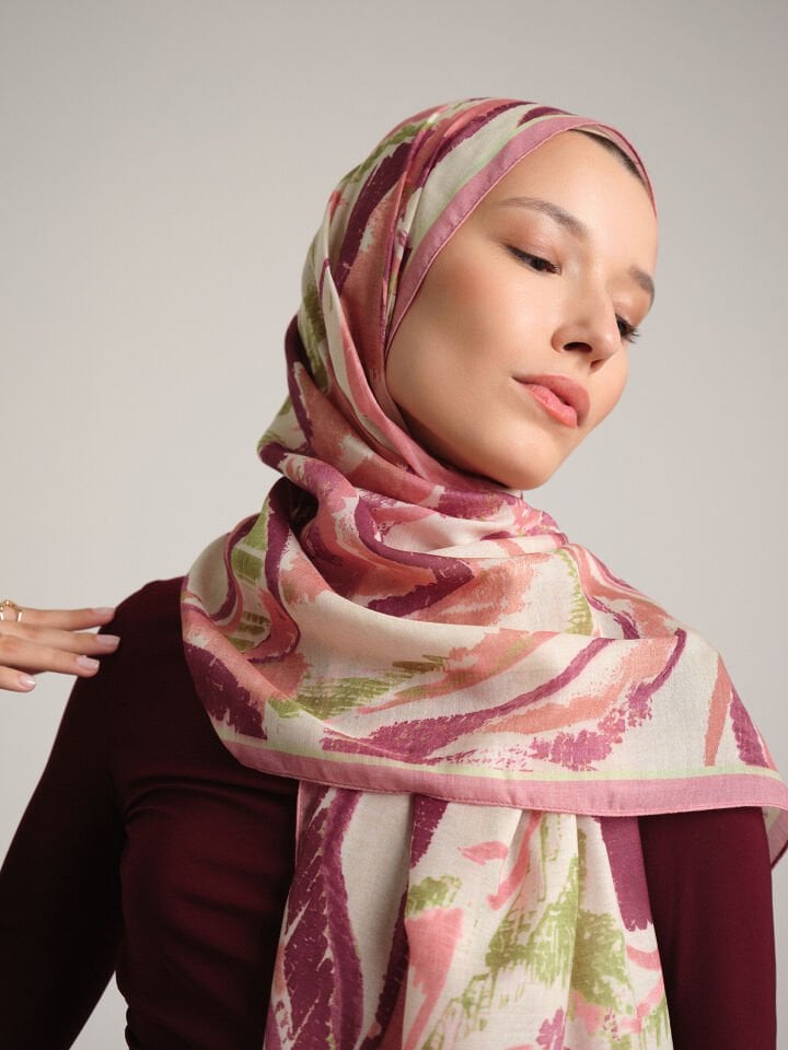 Devr-i Fırça Desenli Tek Taraflı Şal - Gül Pembe