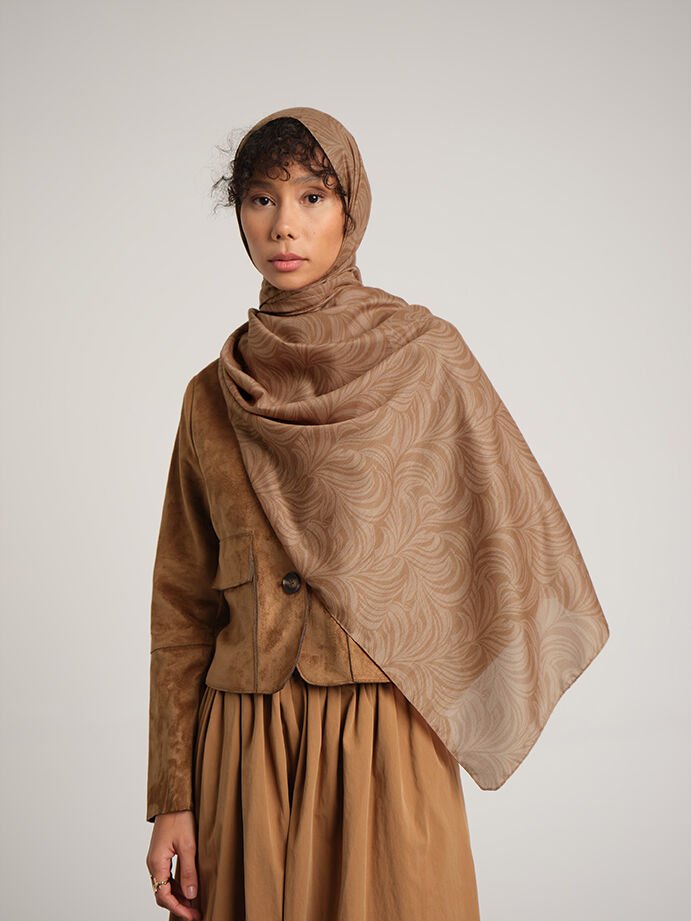 Rûmî Sema Monogram Desenli Çift Taraflı Şal - Açık Tarçın