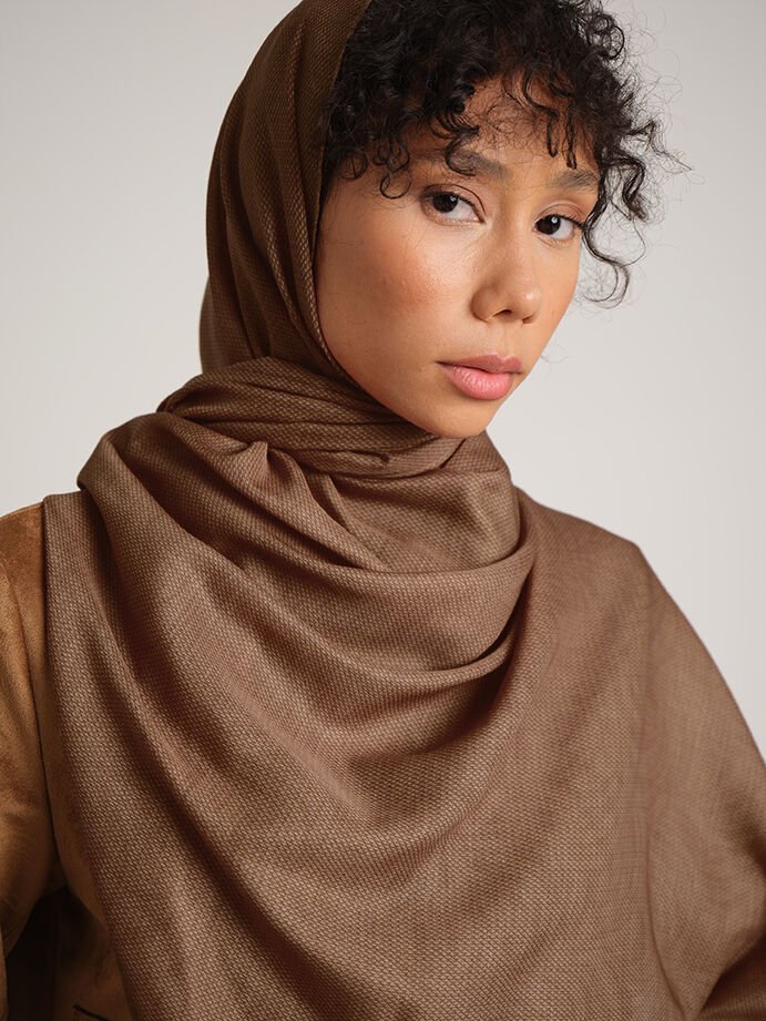 Rûmî Sema Monogram Desenli Çift Taraflı Şal - Açık Tarçın