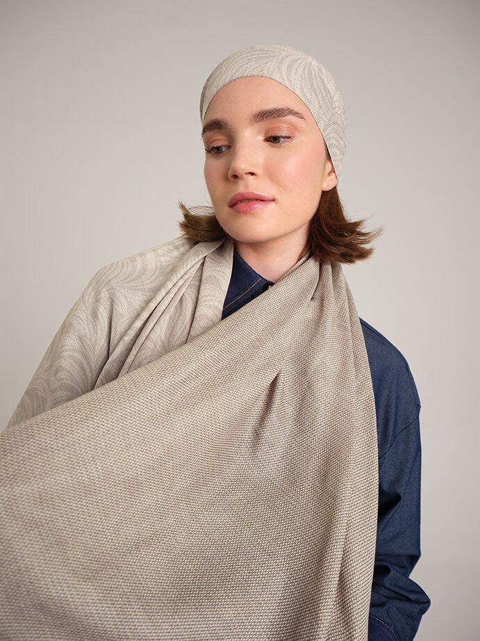 Rûmî Sema Monogram Desenli Çift Taraflı Şal - Taş