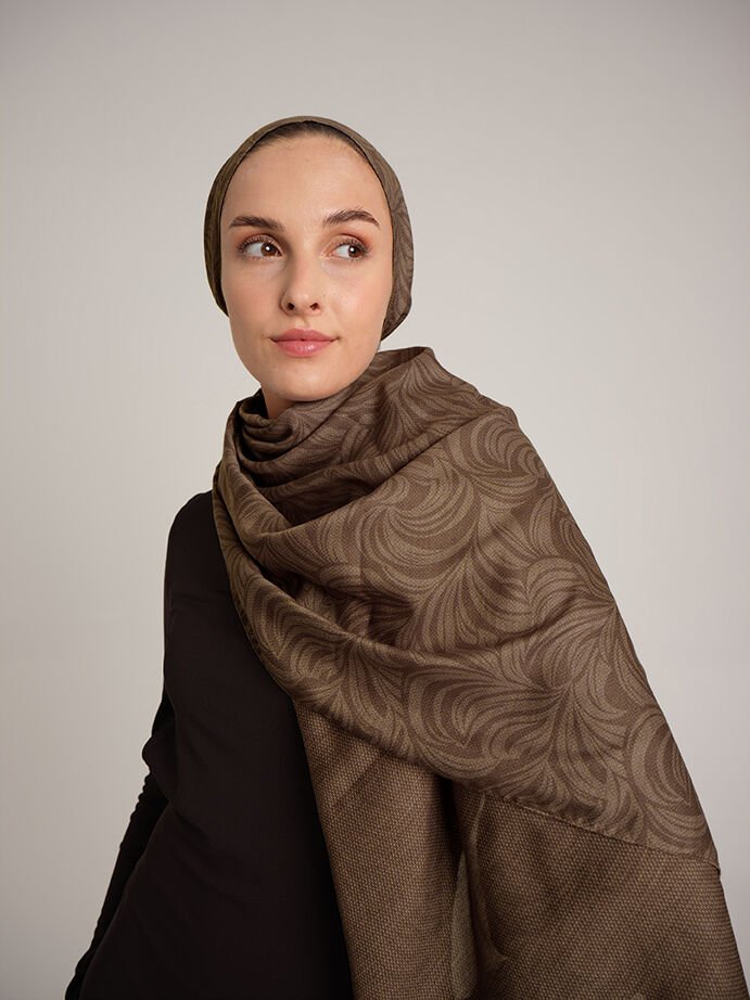 Rûmî Sema Monogram Desenli Çift Taraflı Şal - Toprak