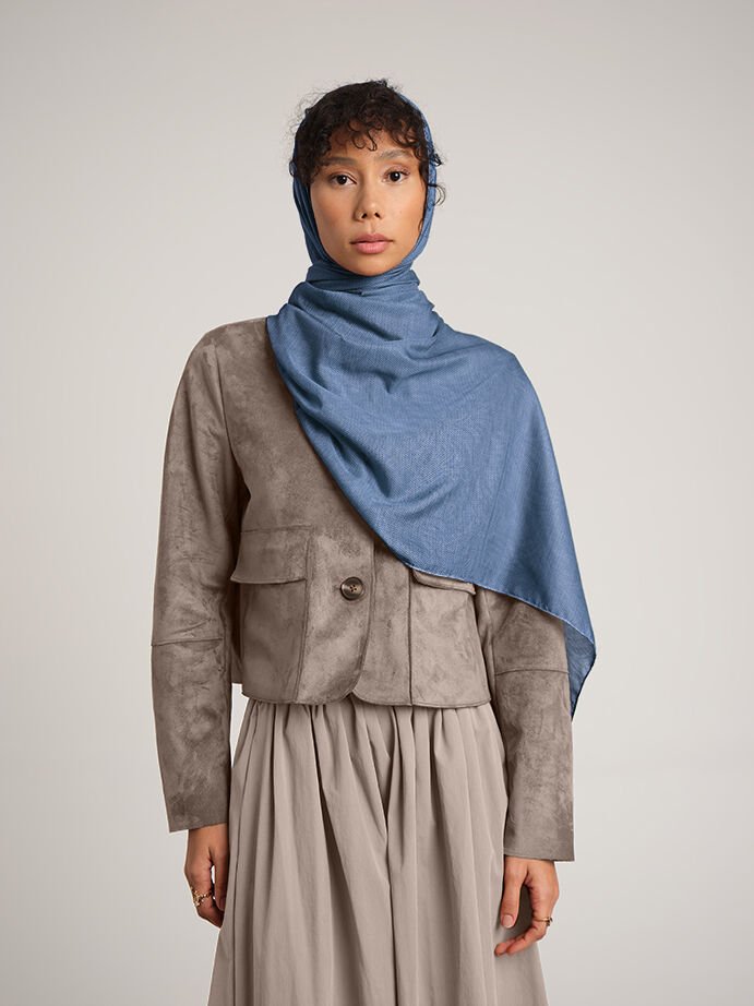 Rûmî Sema Monogram Desenli Çift Taraflı Şal - Mavi