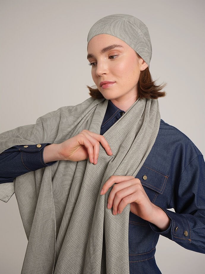 Rûmî Sema Monogram Desenli Çift Taraflı Şal - Duman Taş