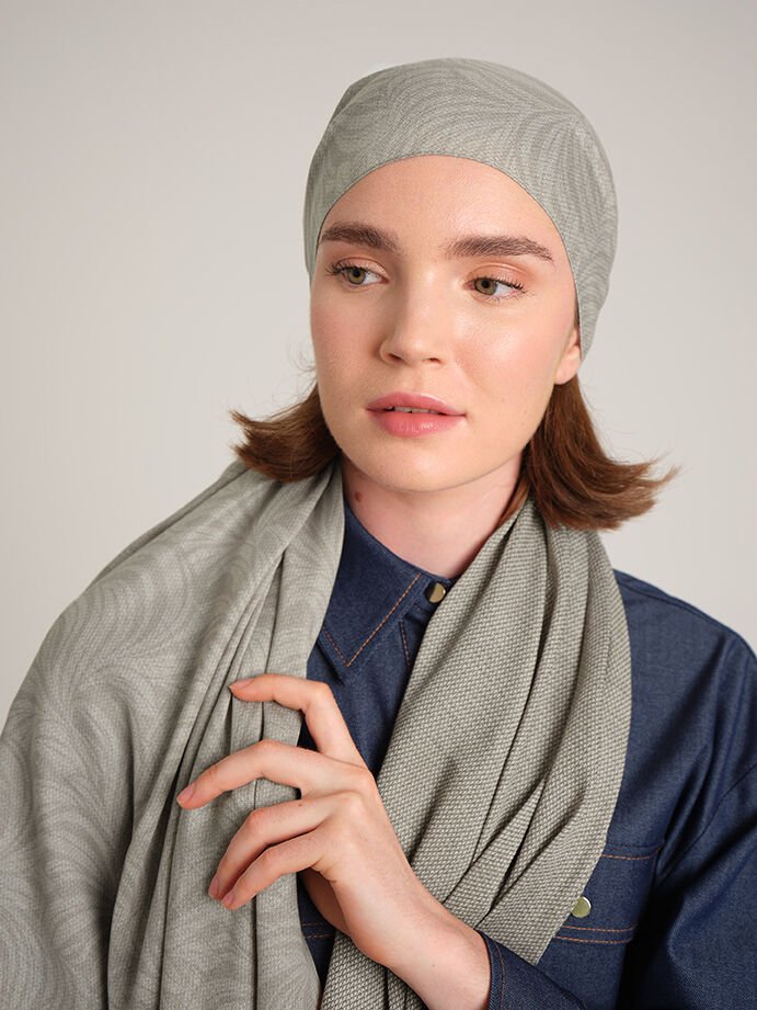 Rûmî Sema Monogram Desenli Çift Taraflı Şal - Duman Taş